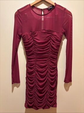 Speechless Burgundy Ruched Long-Sleeve Bodycon Dress
